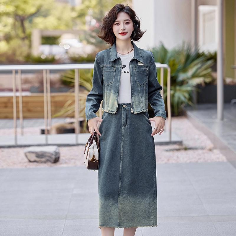 Trendy 2025 Spring Denim Jacket & Skirt Set - LU8928