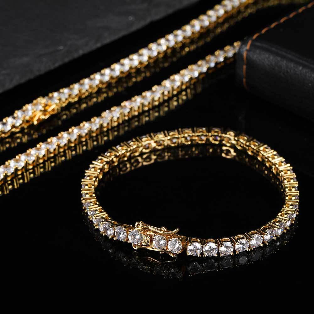 Trendy 18K Gold-Plated Zircon Tennis Bracelet for Men – Hip-Hop Style