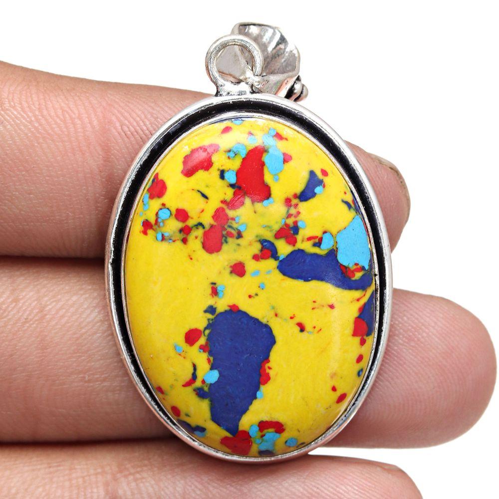 Подвеска с мозаикой из яшмы, драгоценный камень, подарок ручной работы для нее, серебряные украшения 2 дюйма