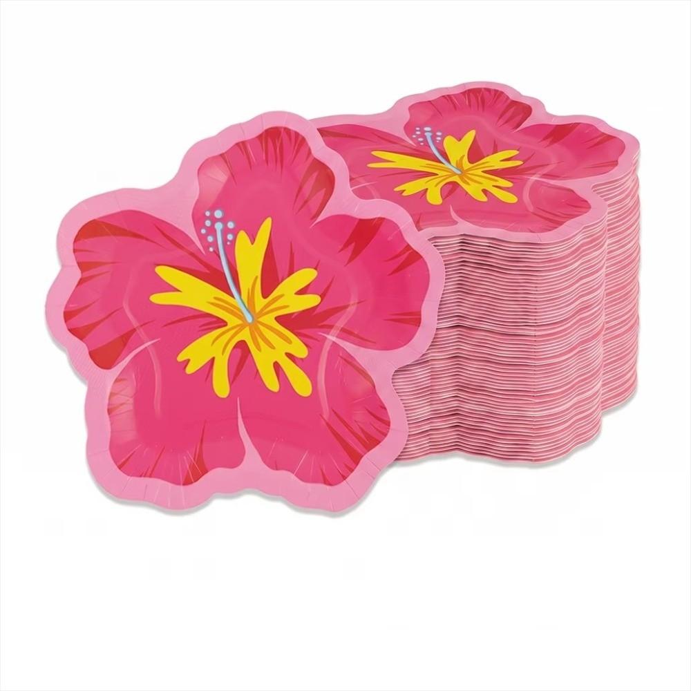 10Pcs Irregular Shape Hibiscus Paper Plates Paper Disposable Dessert Plates Single Use