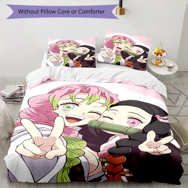 3pcs Demon Slayer characters pattern bedding set duvet cover set includes duvet cover &pillowcases, perfect all season bedroom decoration & gift