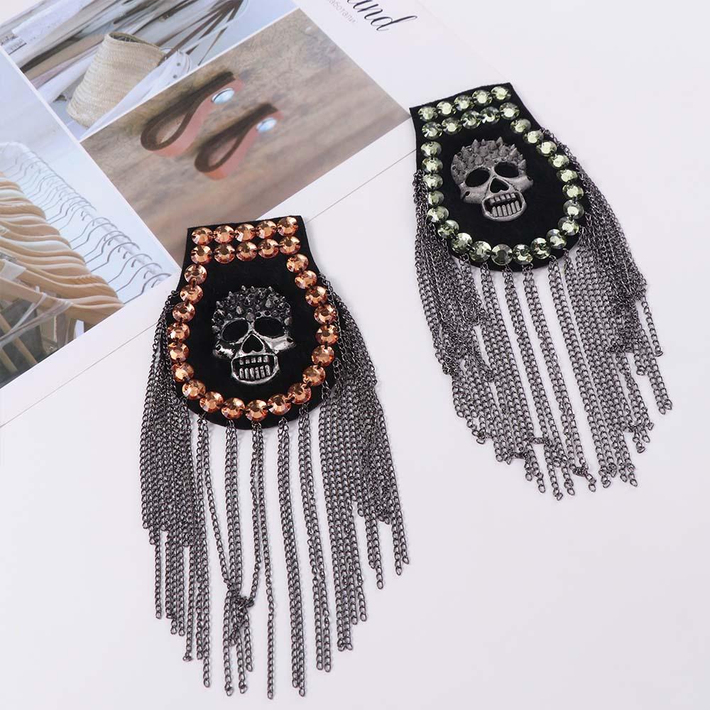 Skull Brooch Shoulder Board Cool Jacket Vintage Brooch Tassel Chain Epaulette  Knight's uniform
