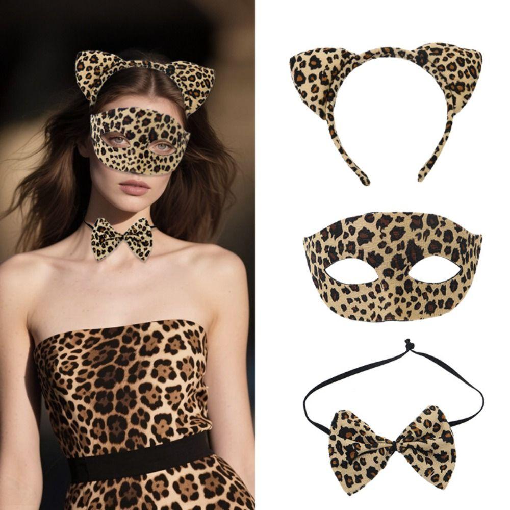 3Pcs/Set Creative Halloween Mask Headband Set Leopard Half Face Mask Cosplay Props