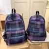Шерстяной клетчатый школьный рюкзак для студента, большой вместимости, женский рюкзак