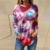 Tee Shirts For Women Casual Round Neck Long Sleeve Shirts Valentine's Day Printing Top Pullover