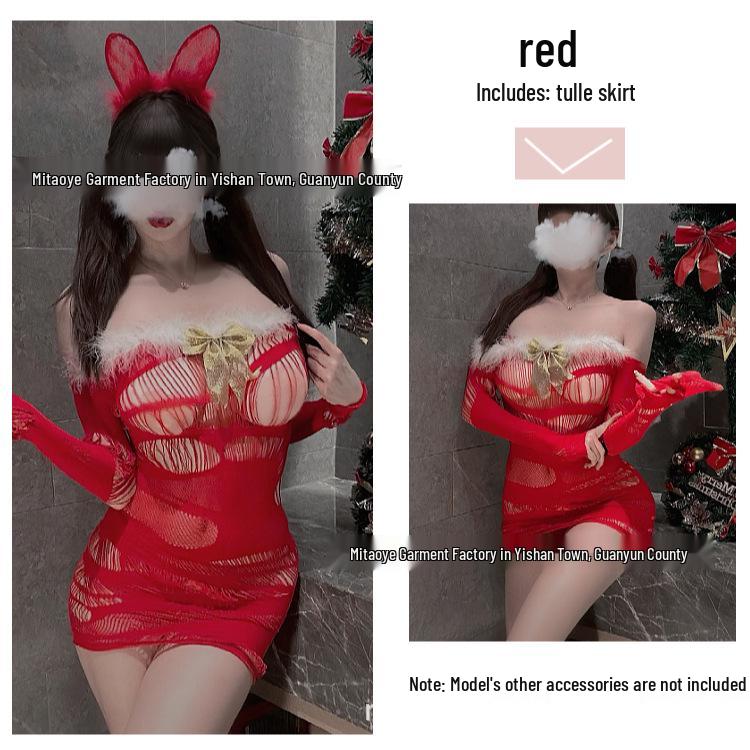 Christmas Off-Shoulder Plush Mini Dress: Sexy Cutout Long Sleeve Bodycon Mesh