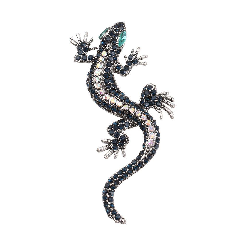 Women Pin Bag Clothes Label Retro Lizard Gecko Brooch Animal Brooch Rhinestone