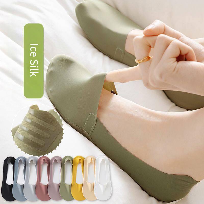 Ice Silk Low Cut Boat Socks for Women Seamless Breathable Silicone Anti Slip Socks Female Invisible Socks