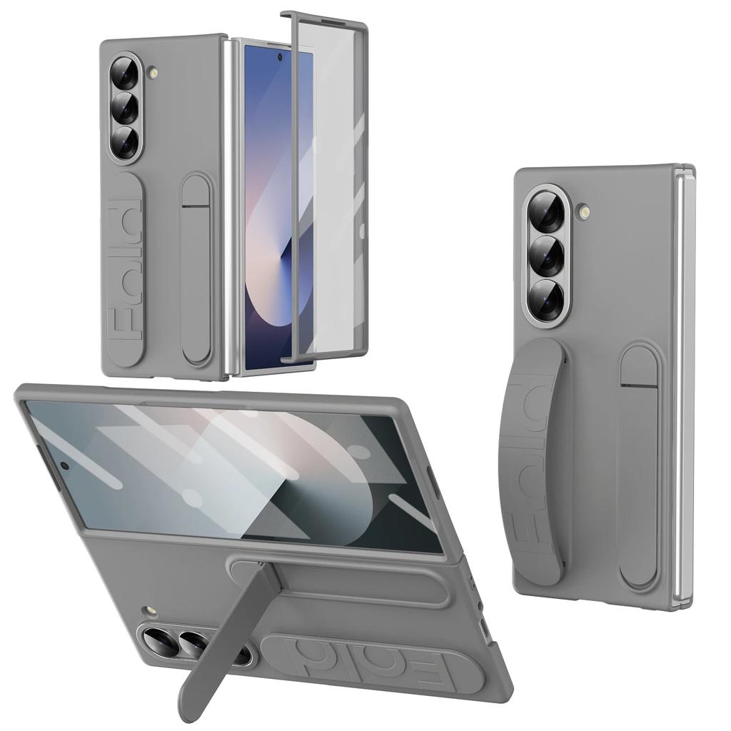 Роскошный оригинальный чехол для телефона Samsung Galaxy Z Fold 7 6 5 4 Защитная крышка с подставкой Стеклянная пленка Силиконовый захват Жесткий чехол
