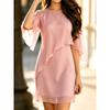 Women Solid Chiffon Mini Dress Irregular Layered Ruffle Cape Sleeve Round Neck Casual Party Dress