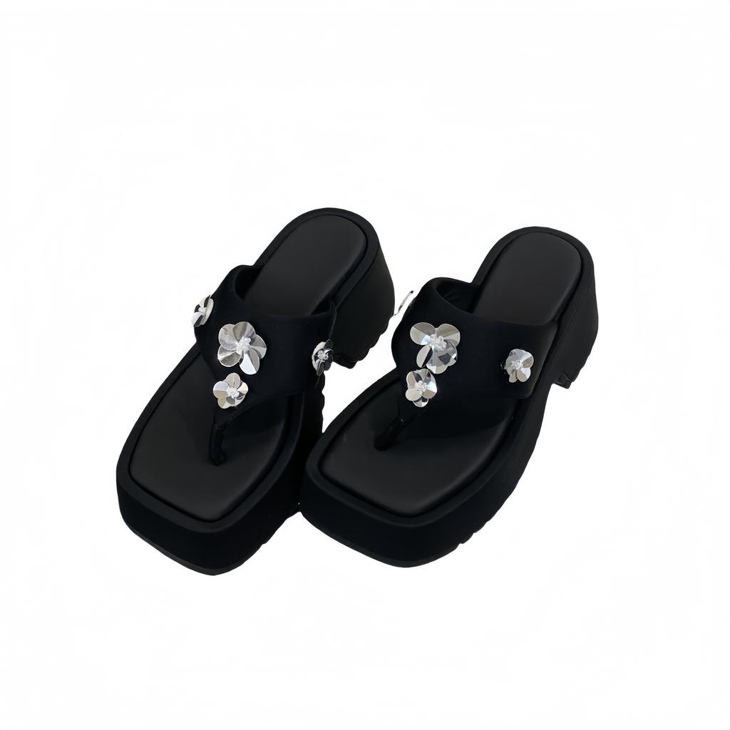 Fashion Shoes Woman 2025 House Slippers Platform On A Wedge Heeled Mules Rubber Flip Flops Glitter Slides Summer High Hawaiian Jelly Sca