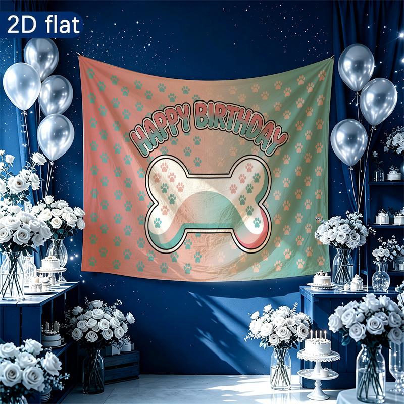 Pastel Paw Print Birthday Banner, Soft Polyester Wall Decor for Party Shower