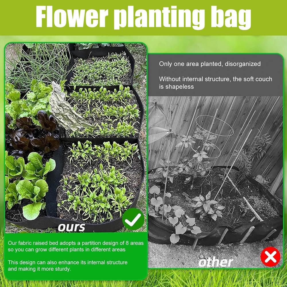 Fabric Raised Garden Bed 8 Grids Garden Plant Grow Bags Reusable Felt Planting Bed Rectangle for Growing Herbs Flowers Vegetable