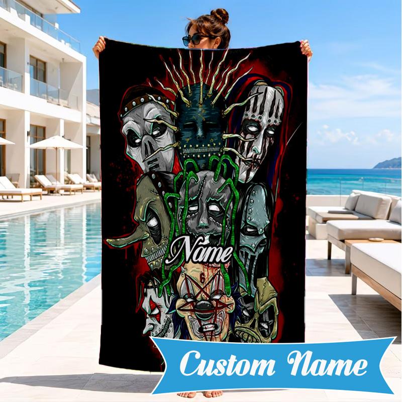 Custom Name Beach Towel Slipk-not Artistic Masks Microfiber Beach Towel, Lightweight for Summer Travel, Swimming Pool Fan Birthday Gift