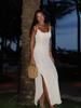 EDOLYNSA Sexy Knit Cut Out Tassel Spaghetti Strap Bodycon Beach Maxi Dress Summer Women's Holiday Club Party Outfit Swimsuit Cover Up K10