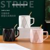 Керамическая чашка с крышкой-ложкой, креативная офисная мужская и женская чашка для питья, пара, черно-белая рекламная кампания, подарки