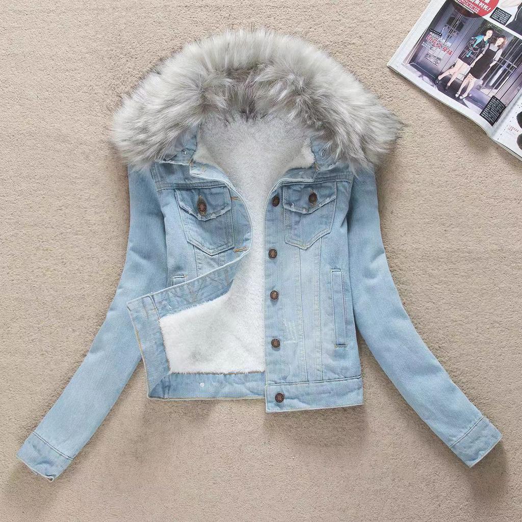Hooded Denim Coats Pockets Single Breasted Jacket Autumn Winter Outerwear Thick Warm Comfortable Women Casual Overcoat