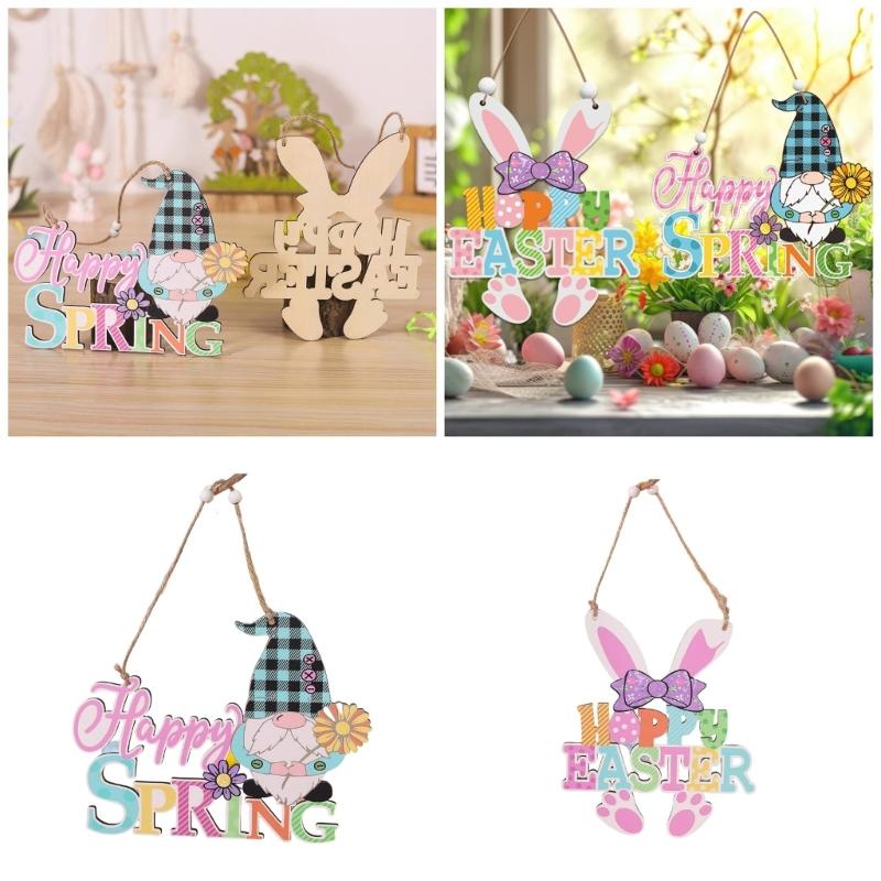 Пасхальная деревянная подвесная табличка Пасхальный деревянный венок табличка Счастливой Пасхи/Весны Дверная табличка для входной двери Настенный декор