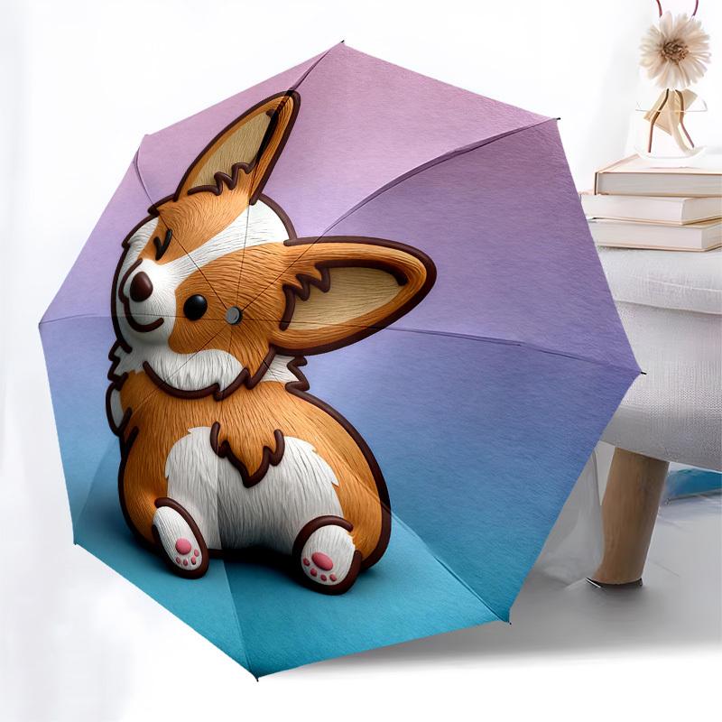 1 шт. Милый автоматический складной зонт-корги, прочный железный каркас с 8 ребрами, подходит для путешествий, повседневного использования, на день рождения, декоративный подарок 40