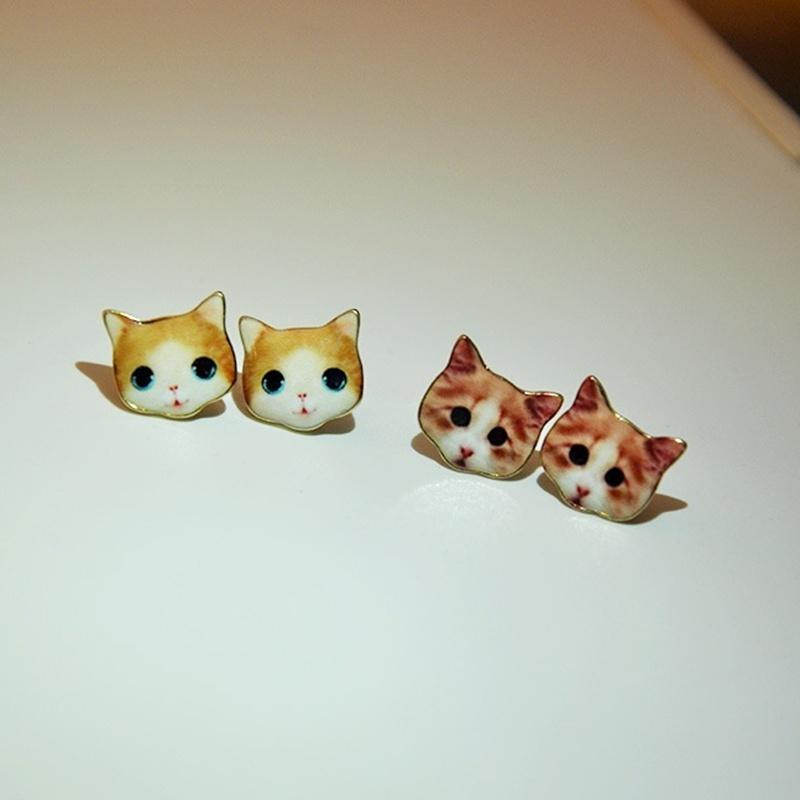 1 пара милых сережек-гвоздиков с рисунком кошки, изящная ручная работа