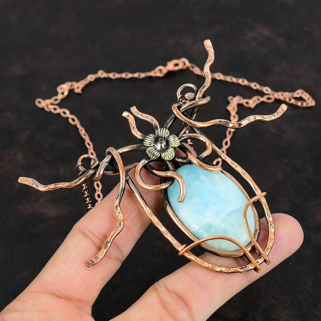 Hemimorphite Necklace Copper Wire Wrapped Jewelry Gemstone Adjustable Necklace Handmade Necklace Copper Wire Wrap Necklace Anniversary Gifts
