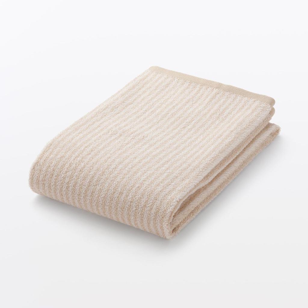 MUJI Мягкое Тонкое Хлопковое Банное Полотенце Бежевая Полоска 60x120см Быстросохнущее Легкое