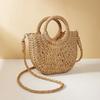 Handwoven Straw Rattan Half-Moon Bag - Women’s Large Capacity Hollow Out Crossbody Beach Shoulder Bag with Half-Round Design