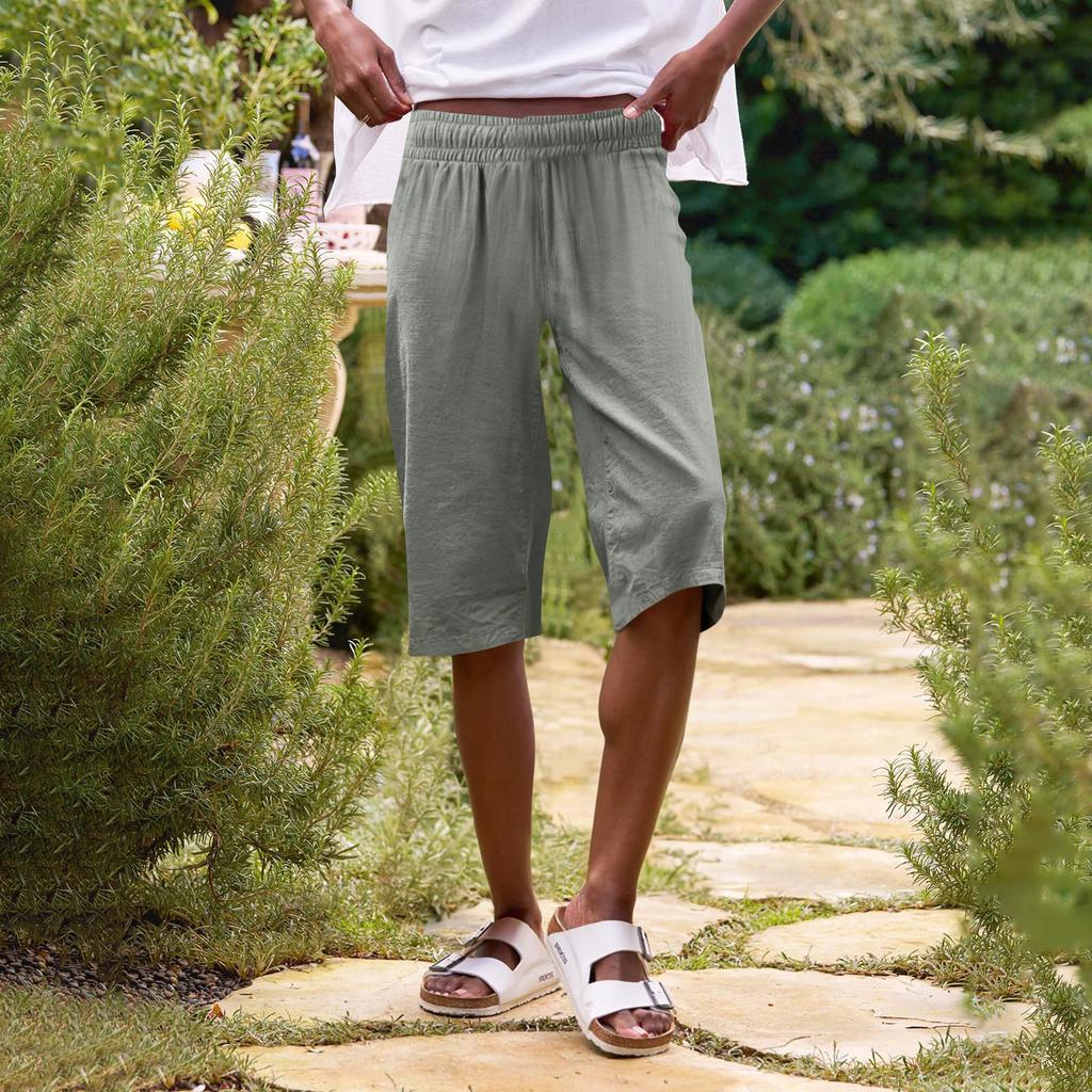 Женские однотонные повседневные брюки с высокой талией, спортивные брюки, шорты 1/2