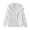 Женская свободная рубашка с кружевом, многослойными оборками и длинными рукавами, весна/лето 2025