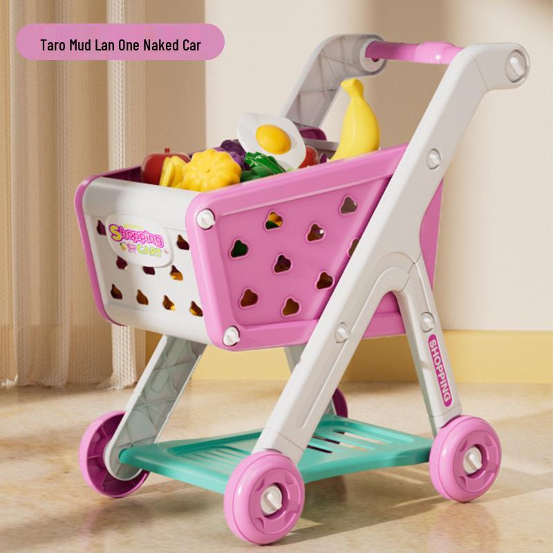 Kids' Supermarket Shopping Cart Stroller & Fruit Cutting Play Set