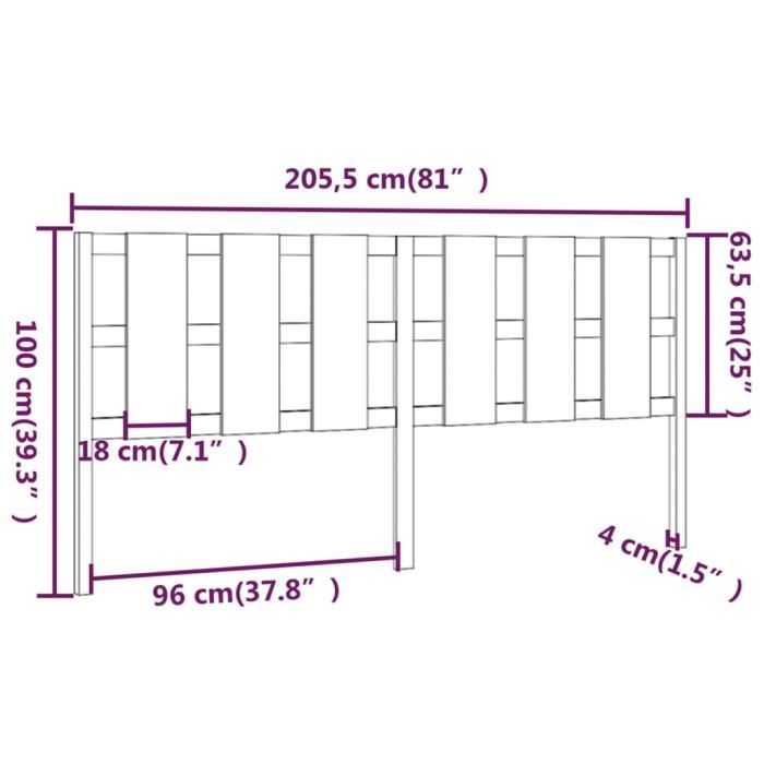 VidaXL Headboard 205.5x4x100 Cm Solid Pine Wood 818010