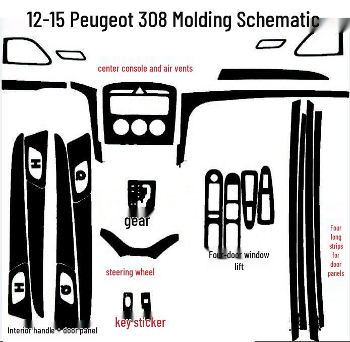 Carbon Fiber Interior Sticker for 12-15 Peugeot 308