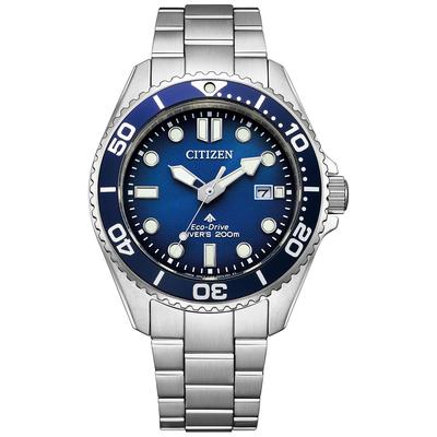 [CITIZEN] PROMASTER MARINE Серия Eco-Drive Дайверские 200м Модель Синие Часы, Люминесцентные Стрелки и Метки, Однонаправленный Вращающийся Безель, Завинчивающаяся Заводная Головка, Me