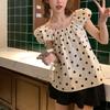 French Sweet Polka Dot Blouse Summer Fashionable Puff Sleeve Women's Casual Loose Round Folds Basic Shirts