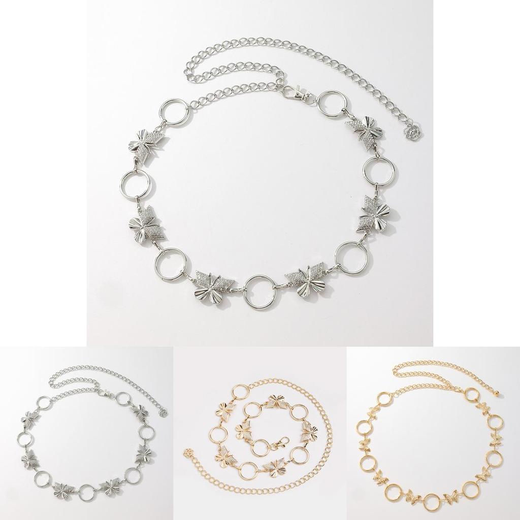 Water Diamond Butterfly Metal Waist Chain For Women With Adjustable Clasp