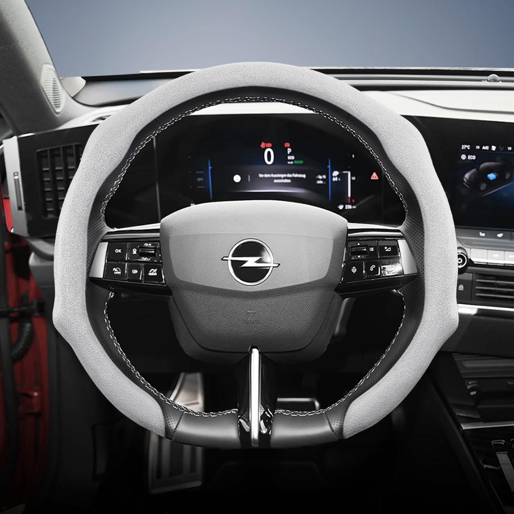 Подходит для Opel Премиальная замшевая накладка на руль с защелками, нескользящая и прочная, доступны для круглого и D-образного руля