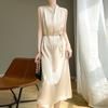 2025 Summer Women's Silk Satin V-Neck Midi Dress - Slimming, Sleeveless Elegance