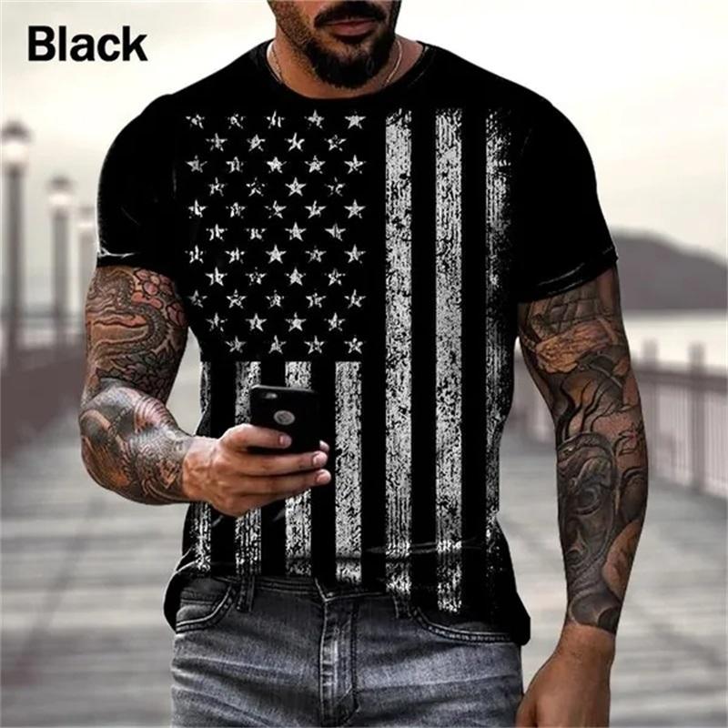 3D Printed USA Flag Graphic Tshirt For Men Personalized Hipster Short Sleeve Retro T Shirt Streetwear Mens Oversized Tee Tops