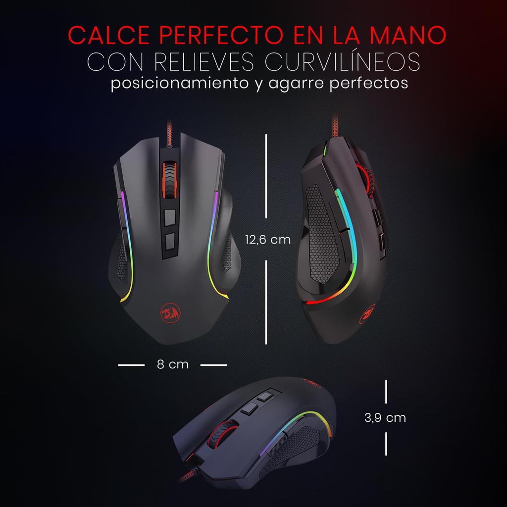 Черная проводная игровая мышь Redragon M602A-RGB с сенсором PAW 3212, 7200 DPI,
