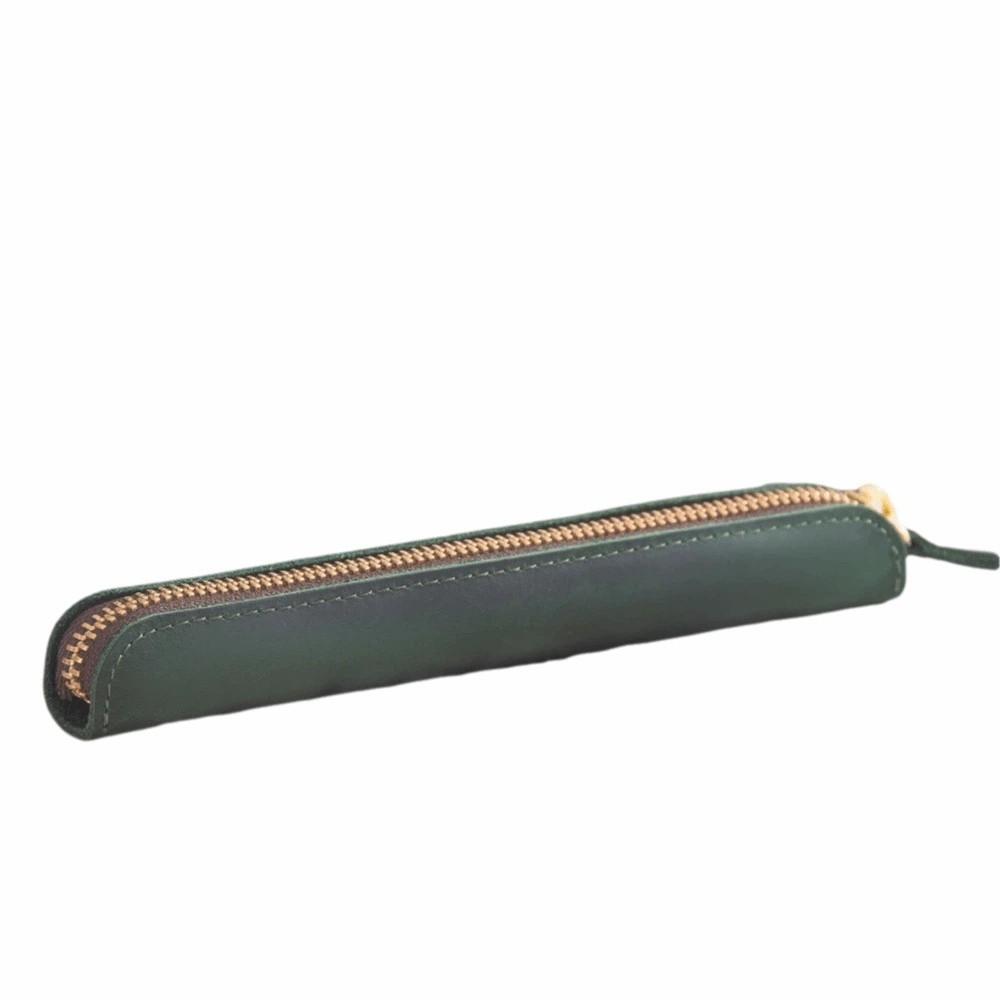 Cowhide Leather Mini Pen Pouch Zipper Electronic Writing Pen Protective Organizer