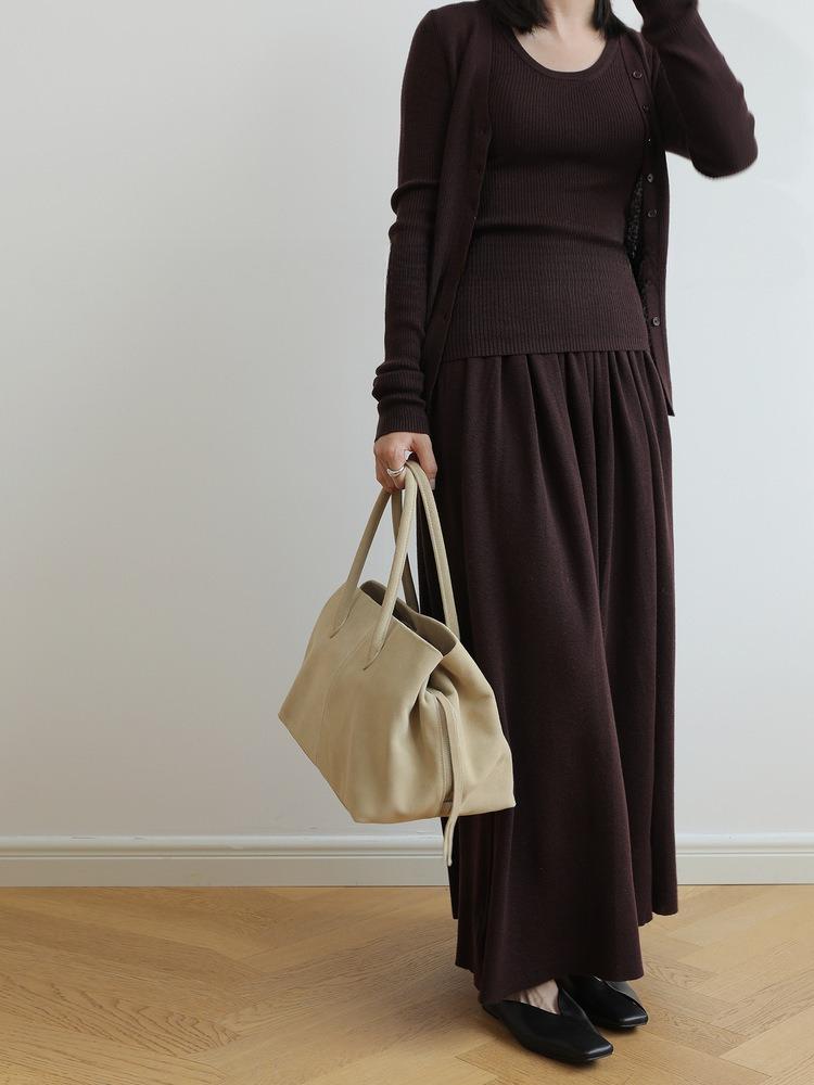 Chic Luxurious APRICOT Black Color Huge Capacity Soft Travel Tote in Winter 100% Genuine Suede Cow Leather Women Handbag