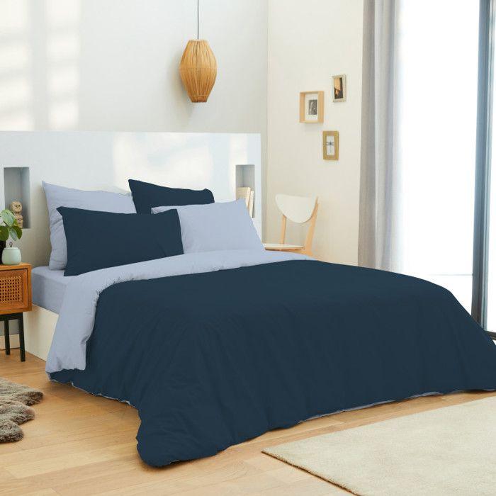 Complete Pack 6 Pieces Navy/Sky Blue Reversible Duvet Cover for Bed 180 X 200 Cm "King Size"
