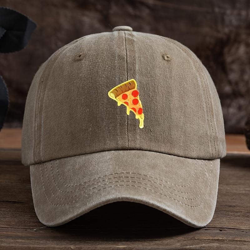 Fun golden pizza slice printed baseball cap for both men and women, adjustable casual outdoor party outfit