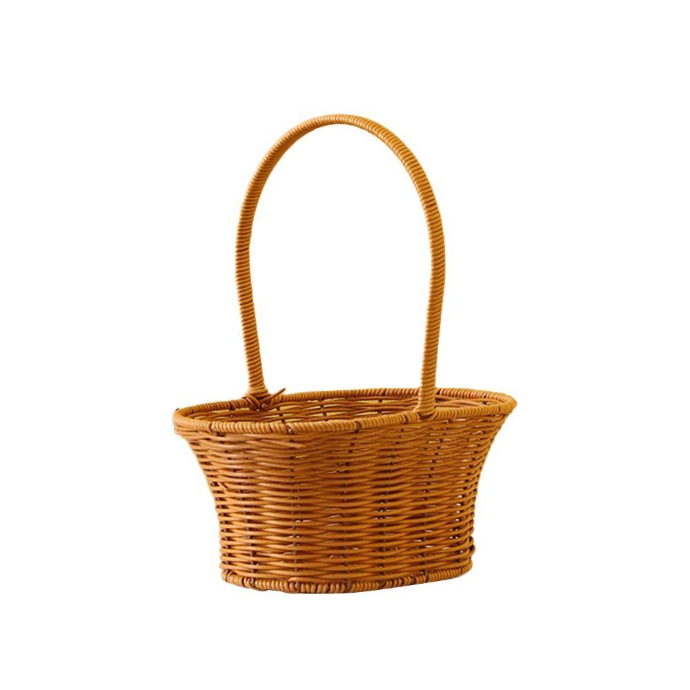 Brown Handhold Weaving Basket with Handle Hanging Basket Creative Flower Basket