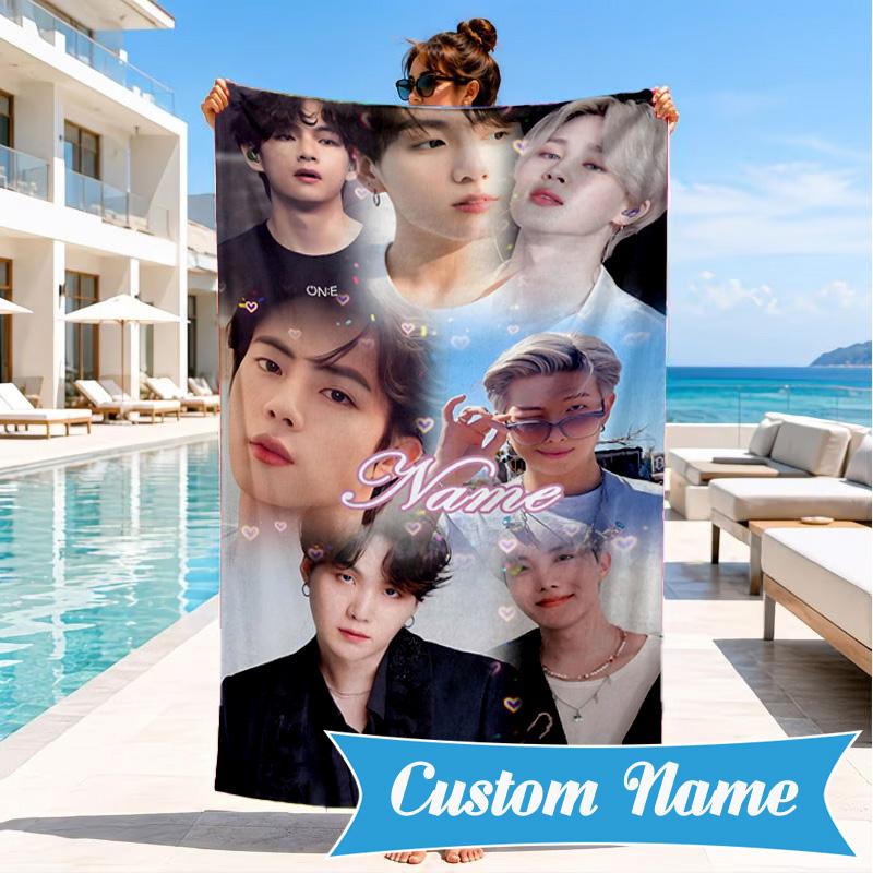 Custom Name K-pop Stars Friends Beach Towel Microfiber Beach Towel, Lightweight and Quick-Dry, for Summer Travel, Swimming Pool Gift