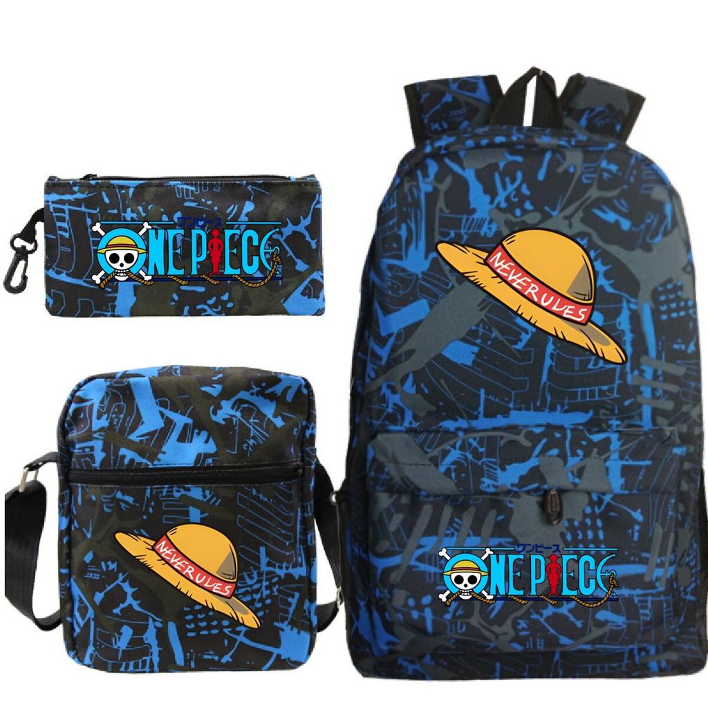 New Animation One Piece Printed Backpack for Primary and Secondary School Students Large Capacity School Bag Combination Three-piece Set