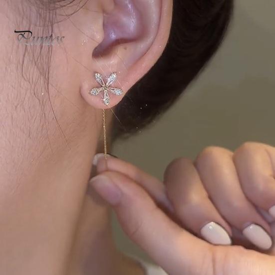 1 пара женских серег, линейные серьги с длинной кисточкой в форме цветка, блестящий кубический цирконий из нержавеющей стали, изысканные украшения для ушей, ювелирные изделия для леди, выпускного вечера, вечеринки