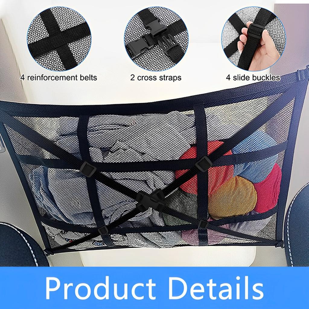 Car Ceiling Cargo Net ,SUV Trunk Storage Organizer Truck Netting for Cargo,Load Capacity Double-Layer Mesh Car Roof Camping