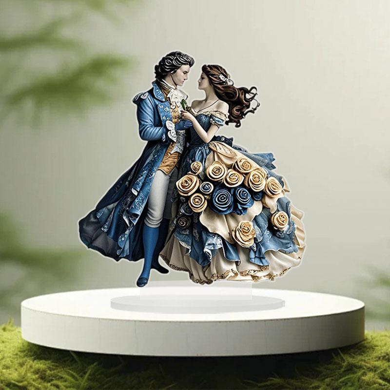 2D 8in Romantic Prince and Princess Dancing Art Sculpture Acrylic Flat Home Table Decoration Couple Party Festival Gift