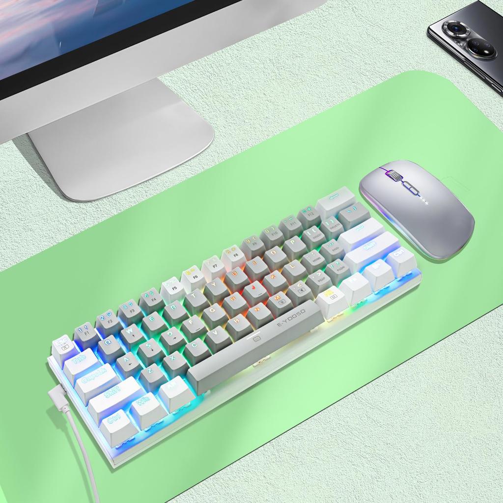 Игровая клавиатура с белой Tenkeyless US English проводной 61 механической клавишей RGB LED компактная совместимая с клавиатурой белые переключатели e-Element, раскладка,